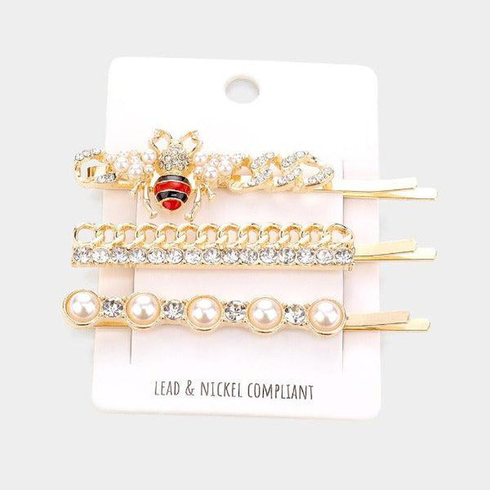Honey Bee Pearl 3 Piece Bobby Pins-Hair Accessories-SPARKLE ARMAND