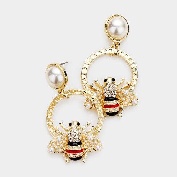Honey Bee Pearl (faux) Earrings-Earring-SPARKLE ARMAND