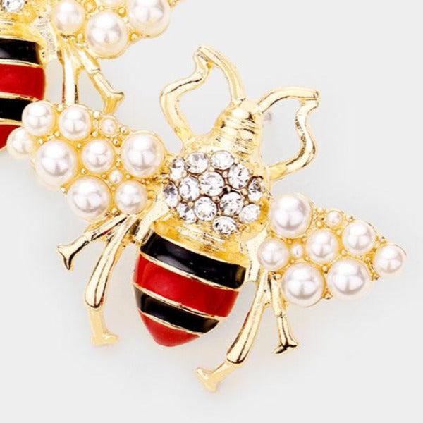 Honey Bee Pearl (faux) Red & Black Earrings-Earring-SPARKLE ARMAND