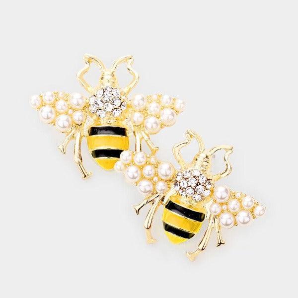 Honey Bee Pearl (faux) Yellow Earrings-Earring-SPARKLE ARMAND