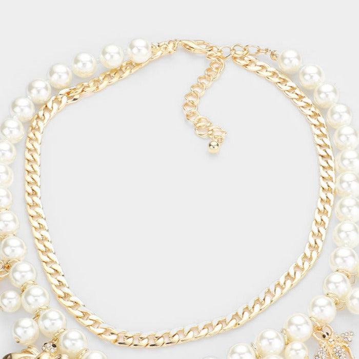 Honey Bee Accented Pearl Bib Necklace & Earrings Set by Wildflower