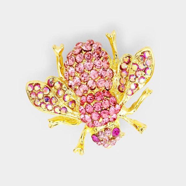 Honey Bee Pink Crystal Rhinestone Pin Brooch-Brooch-SPARKLE ARMAND