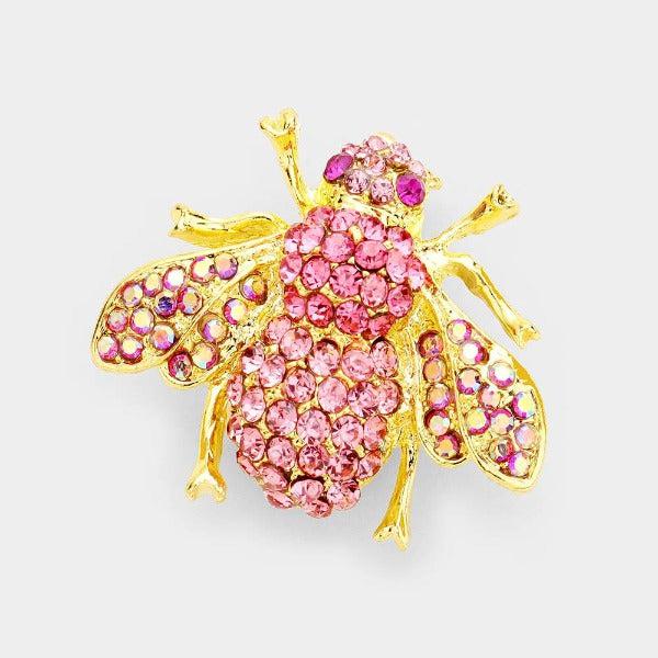 Honey Bee Pink Crystal Rhinestone Pin Brooch-Brooch-SPARKLE ARMAND