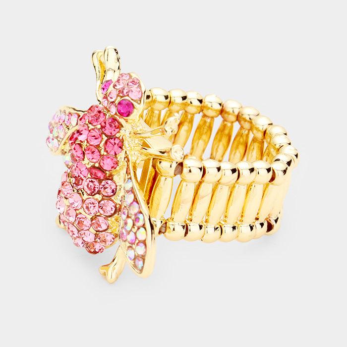 Honey Bee Pink Crystal Stretch Ring-Ring-SPARKLE ARMAND