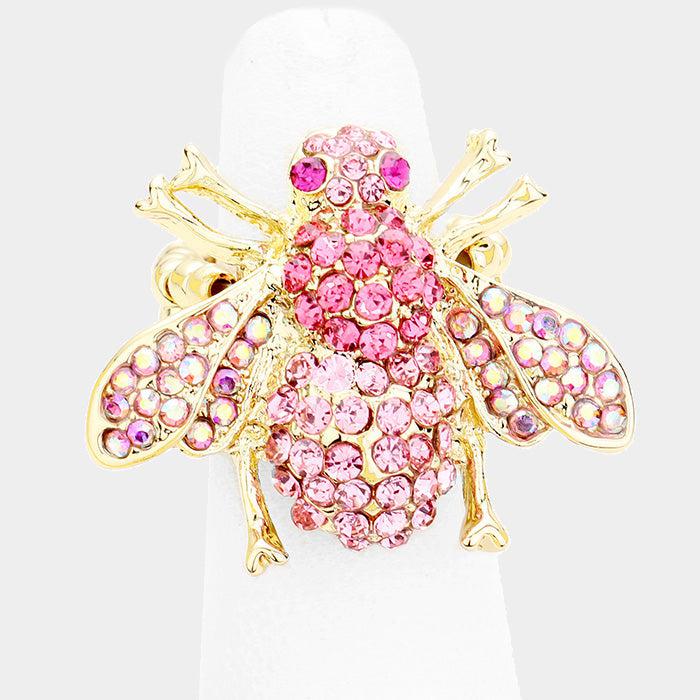 Honey Bee Pink Crystal Stretch Ring-Ring-SPARKLE ARMAND