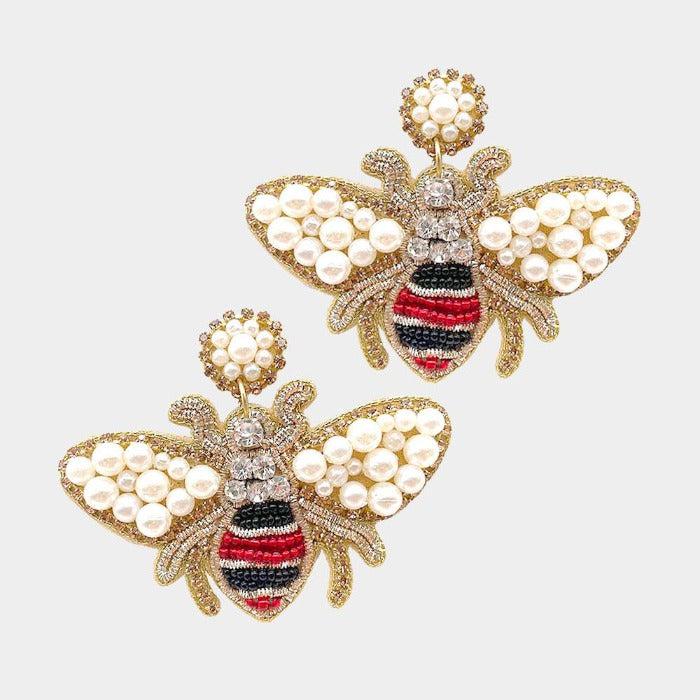 Honey Bee Red & Black Seed Bead Dangle Earrings-Earring-SPARKLE ARMAND