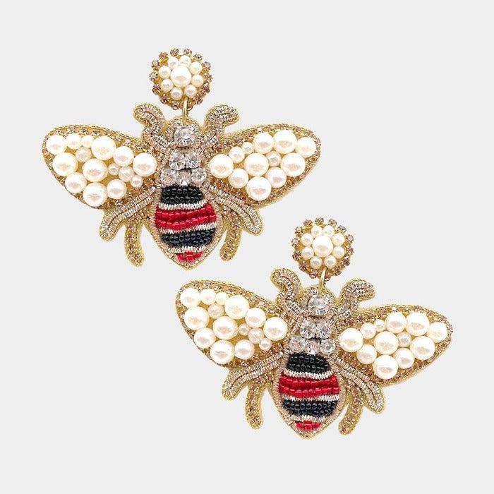 Honey Bee Red & Black Seed Bead Dangle Earrings-Earring-SPARKLE ARMAND
