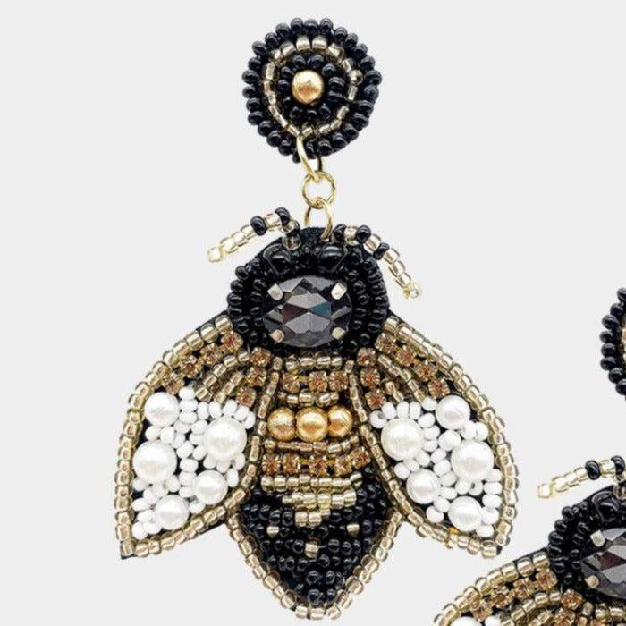 Honey Bee Seed Bead Dangle Earrings by Treasure Jewelry