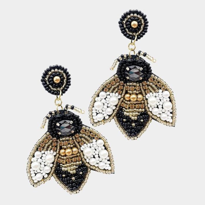 Honey Bee Seed Bead Dangle Earrings by Treasure Jewelry