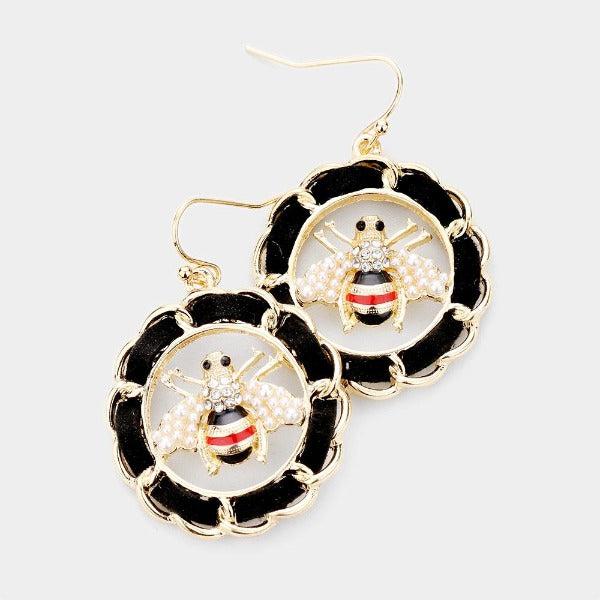 Honey Bee Suede Metal Chain Hoop Earrings-Earring-SPARKLE ARMAND