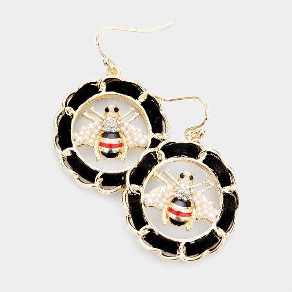 Honey Bee Suede Metal Chain Hoop Earrings-Earring-SPARKLE ARMAND