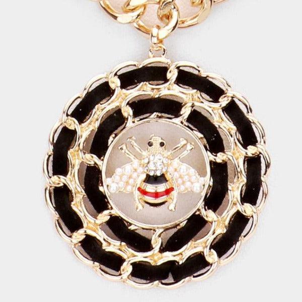 Honey Bee Suede Round Pendant Necklace Set