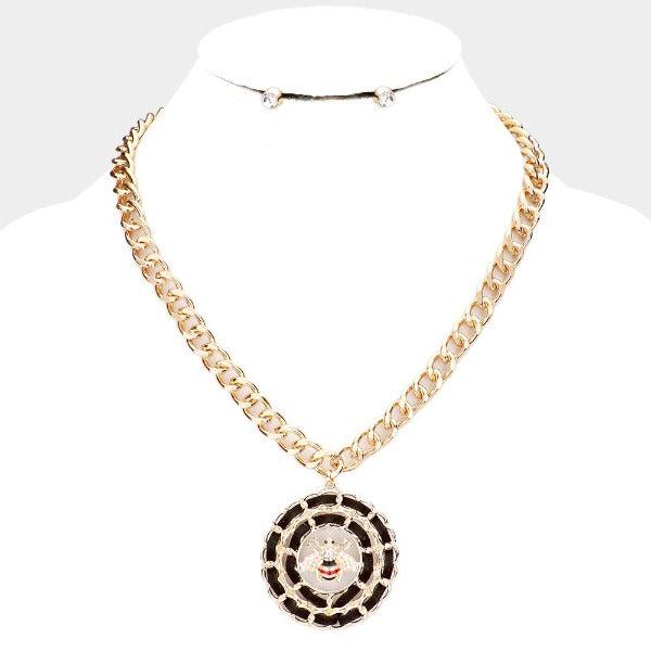 Honey Bee Suede Round Pendant Necklace Set