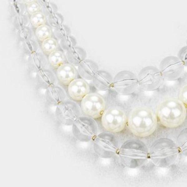 Honey Bee Accented Triple Layered Pearl Necklace & Earrings by Wildflower