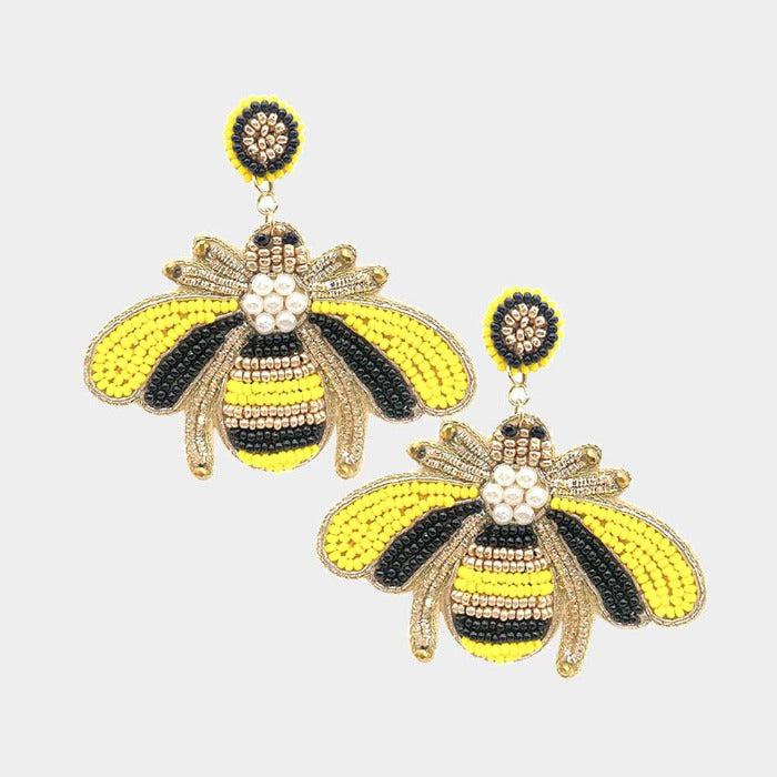 Honey Bee Yellow & Black Seed Bead Dangle Earrings-Earring-SPARKLE ARMAND