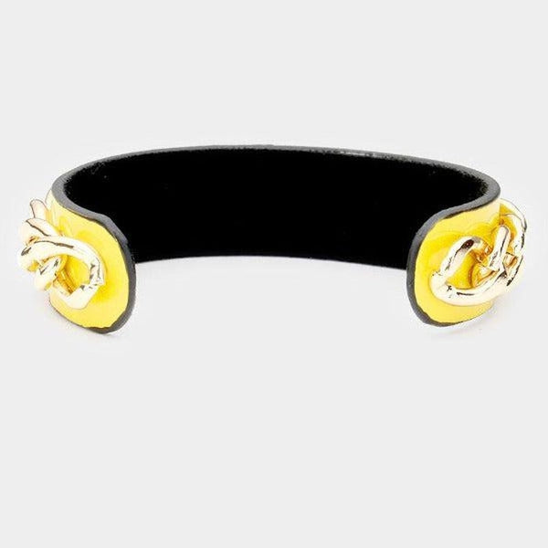 Honey Bee Yellow Metal Chain Cuff Bracelet