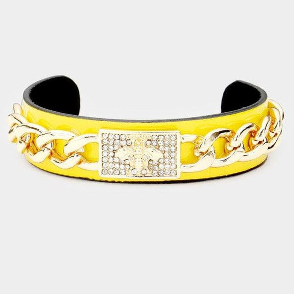 Honey Bee Yellow Metal Chain Cuff Bracelet