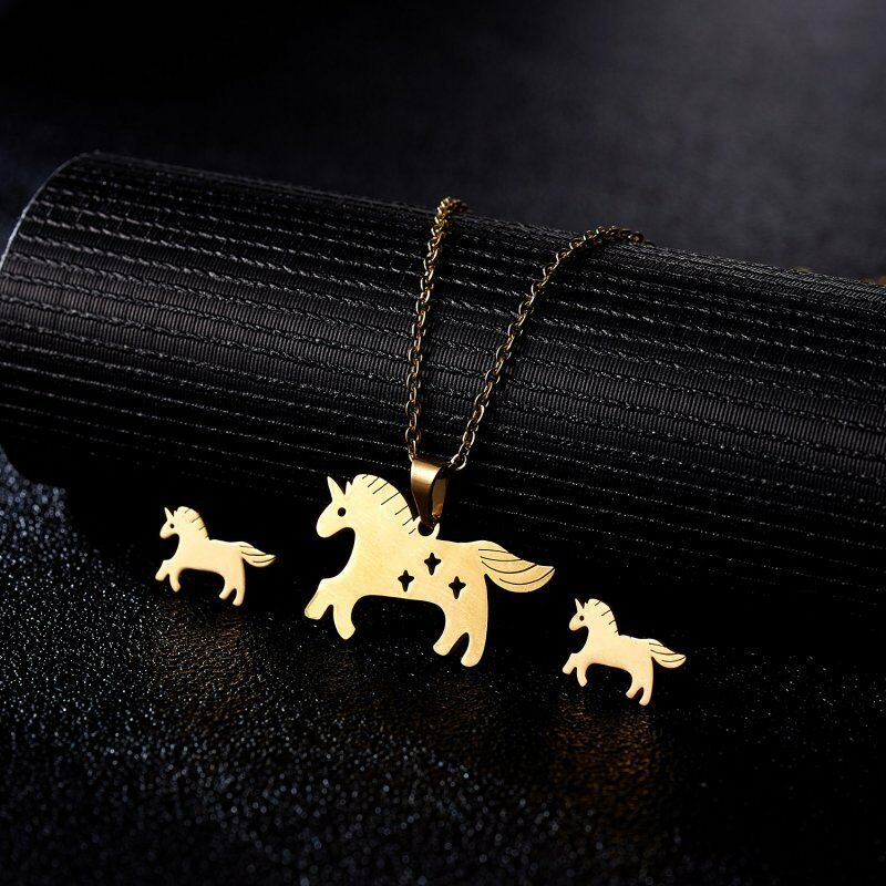 Horse Gold Stainless Steel Necklace & Earrings Set-Necklace-SPARKLE ARMAND