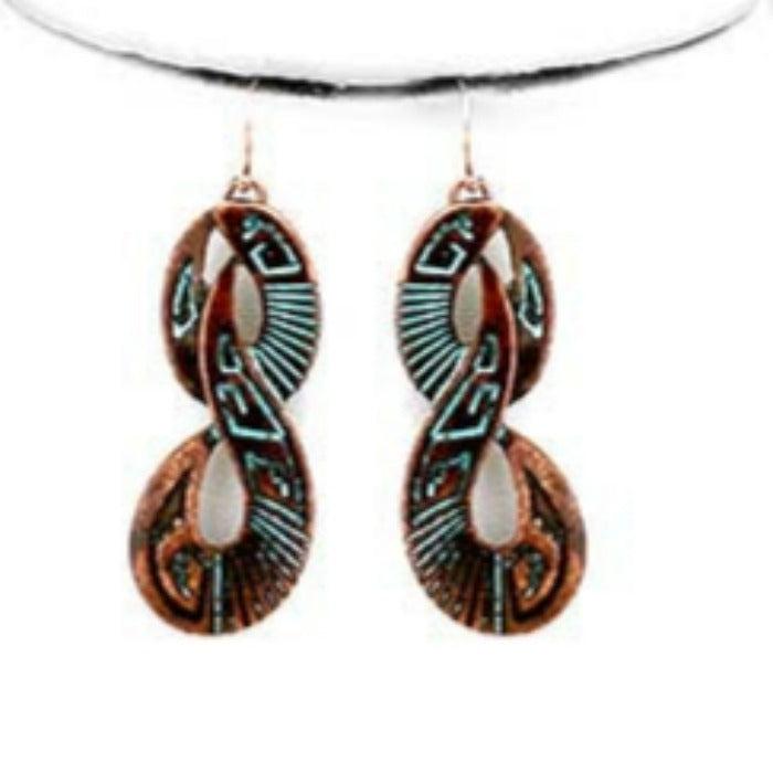 Infinity Embossed Turquoise Stone Western Tribal Necklace Set