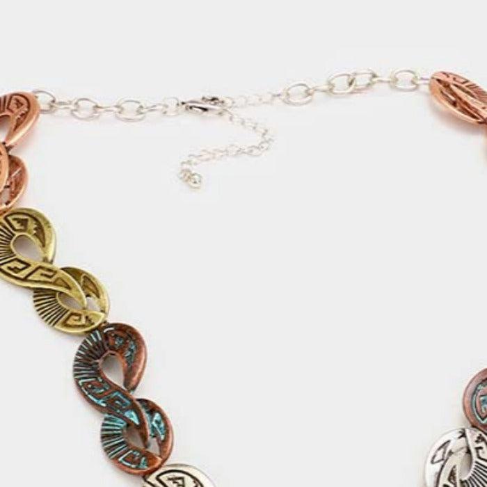 Infinity Embossed Turquoise Stone Western Tribal Necklace Set