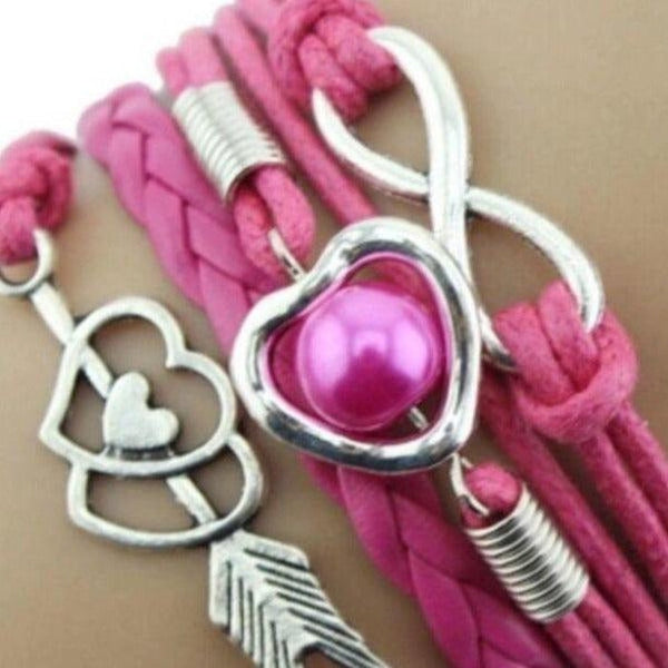 Infinity, Hearts, Arrow, Hot Pink & Silver Friendship Bracelet