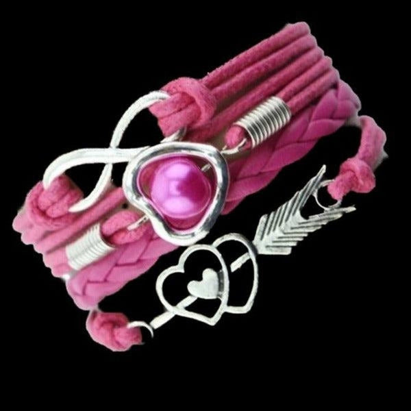 Infinity, Hearts, Arrow, Hot Pink & Silver Friendship Bracelet