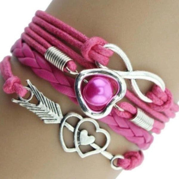 Infinity, Hearts, Arrow, Hot Pink & Silver Friendship Bracelet