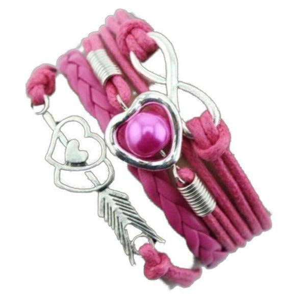 Infinity, Hearts, Arrow, Hot Pink & Silver Friendship Bracelet