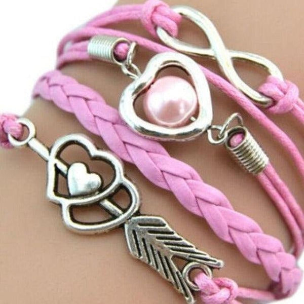 Infinity, Hearts, Pink & Silver Friendship Bracelet