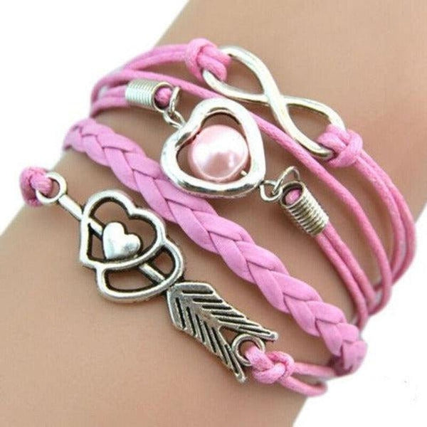 Infinity, Hearts, Pink & Silver Friendship Bracelet