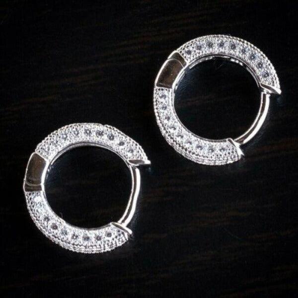 Inlaid Crystals Silver Tone Small Hoop Earrings-Earring-SPARKLE ARMAND