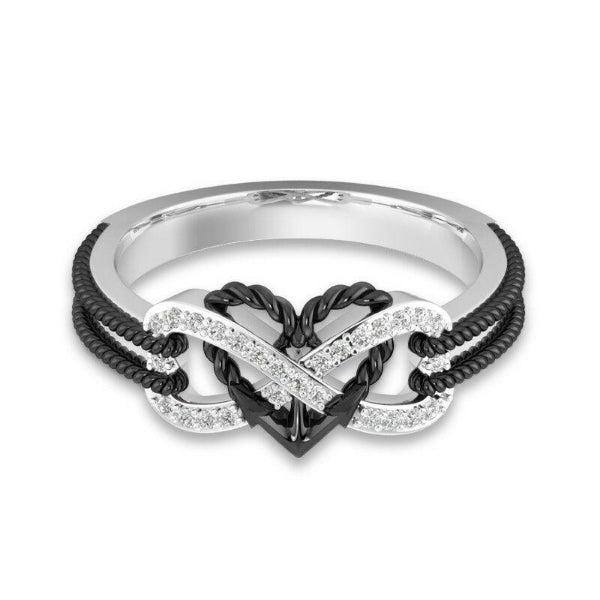 Intertwined Heart Rhinestone Silver Ring Size 8-Ring-SPARKLE ARMAND