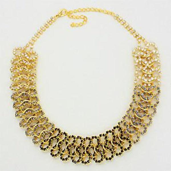 Intricate Ring Black Clear Gold Collar Necklace Set