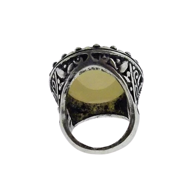 Ivory Marble Faux Oval Stone Silver Ring Size 8-Ring-SPARKLE ARMAND