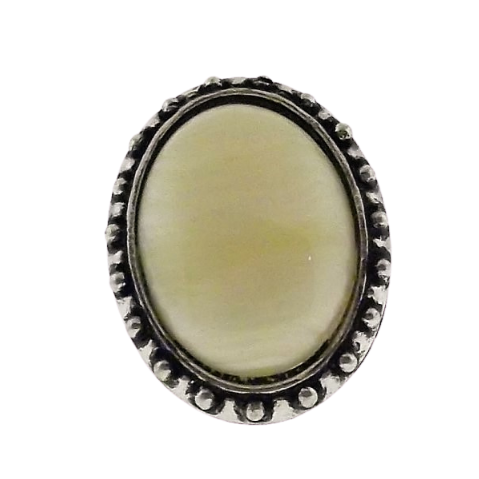Ivory Marble Faux Oval Stone Silver Ring Size 8-Ring-SPARKLE ARMAND