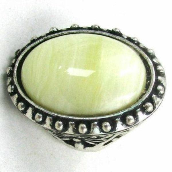 Ivory Marble Faux Oval Stone Silver Ring Size 8-Ring-SPARKLE ARMAND