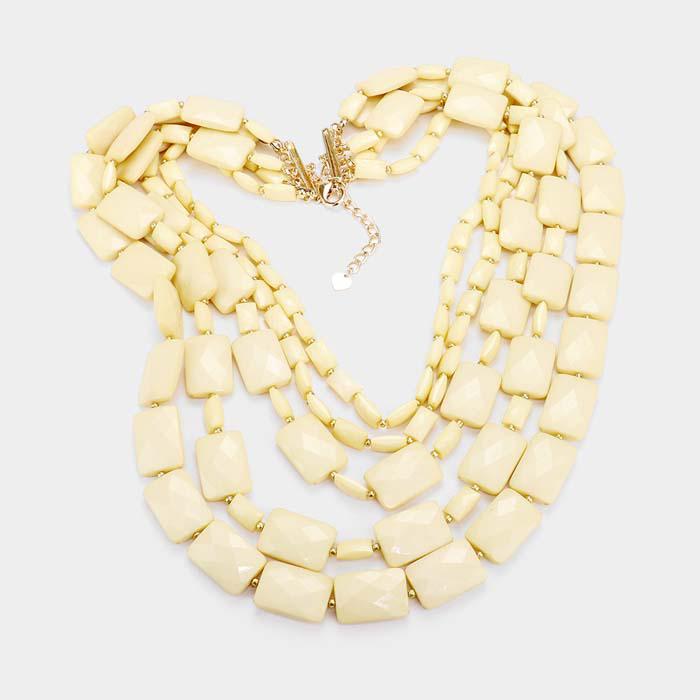 Ivory Multi Strand Resin Rectangle Bead Necklace Set