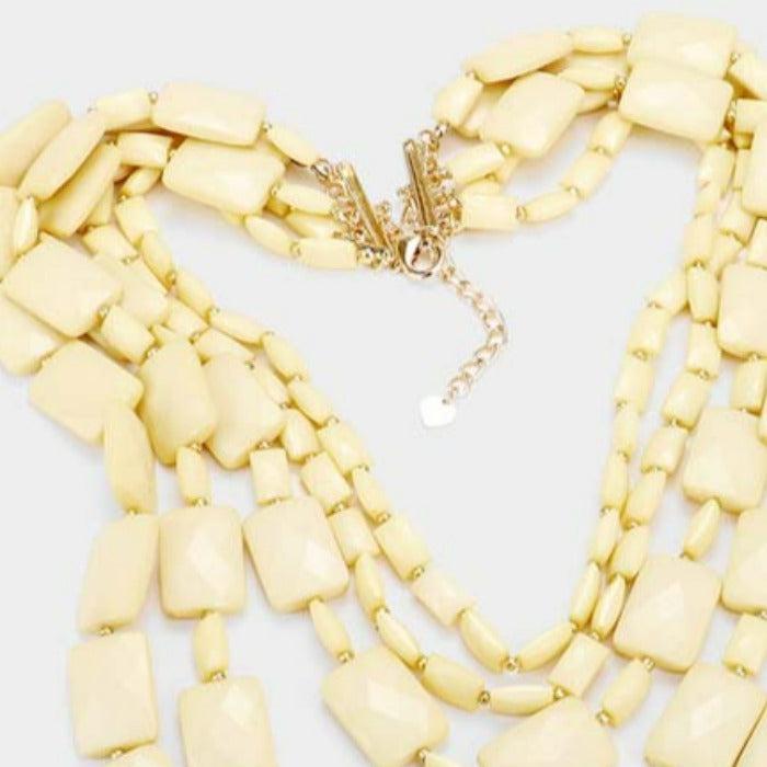 Ivory Multi Strand Resin Rectangle Bead Necklace Set