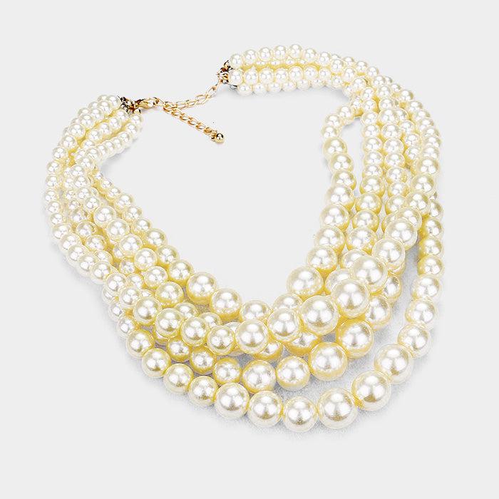 5 Strand Ivory Pearl (faux) Necklace & Earring Set by core