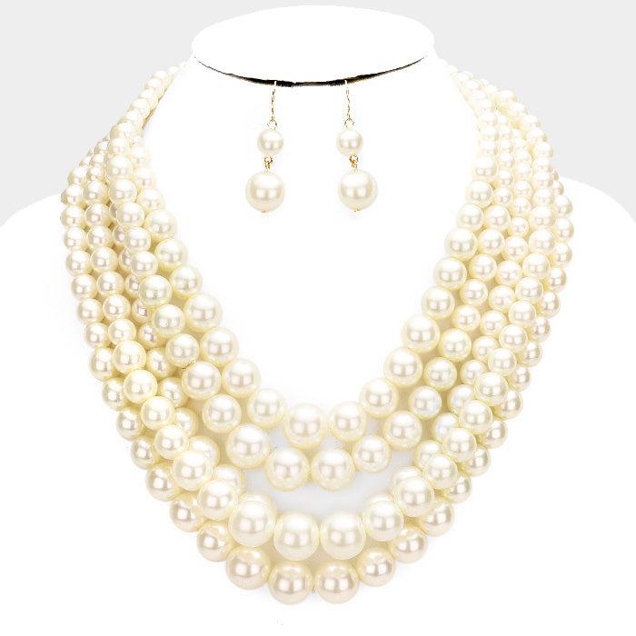 5 Strand Ivory Pearl (faux) Necklace & Earring Set by core