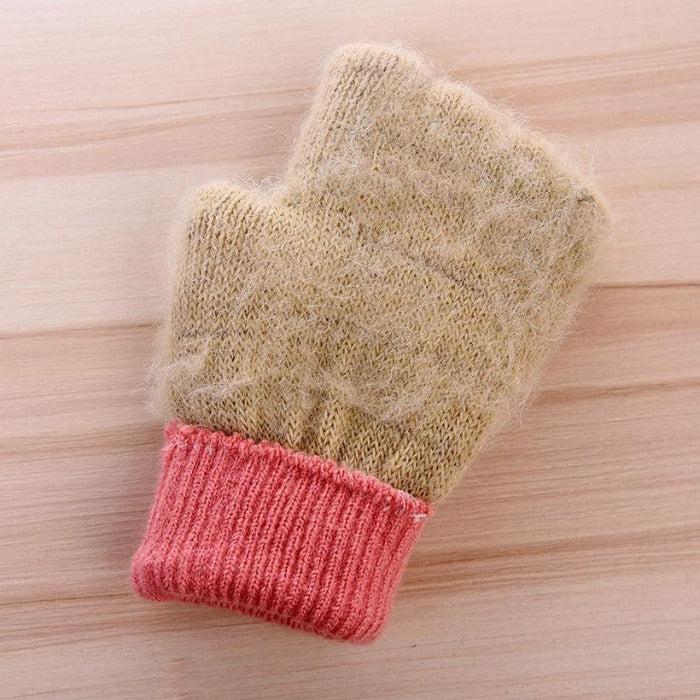 Jacquard Double Deer Pink Knit Gloves