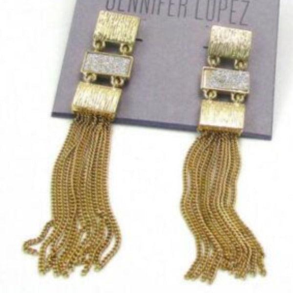 Jennifer Lopez Geometric Gold Tassel Earrings-Earring-SPARKLE ARMAND
