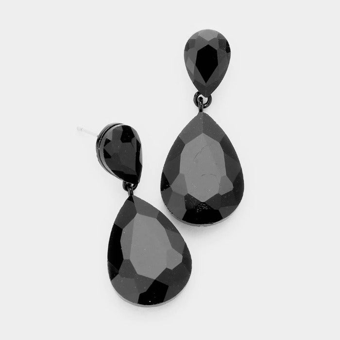 Jet Black Crystal Teardrop Earrings