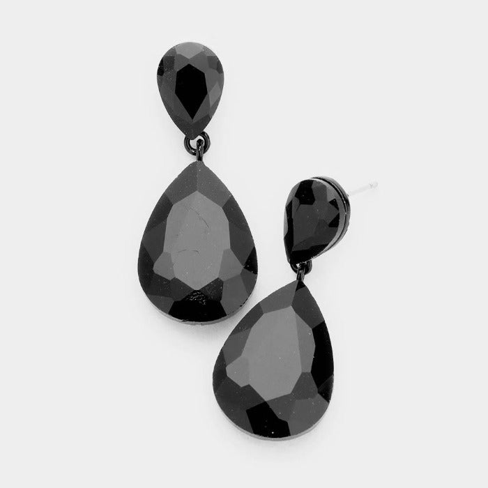 Jet Black Crystal Teardrop Earrings