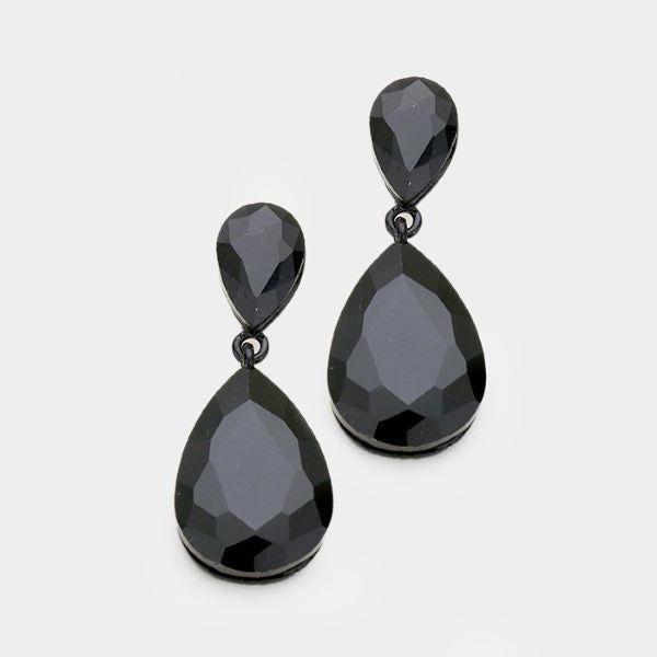 Jet Black Crystal Teardrop Earrings