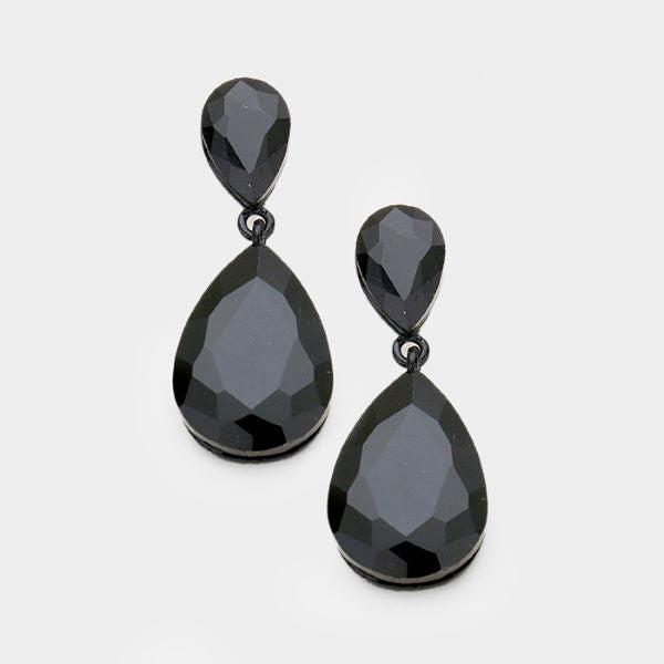 Jet Black Crystal Teardrop Earrings