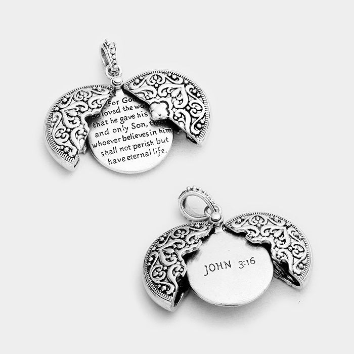 "John 3:16" Filigree Round Locket Pendant