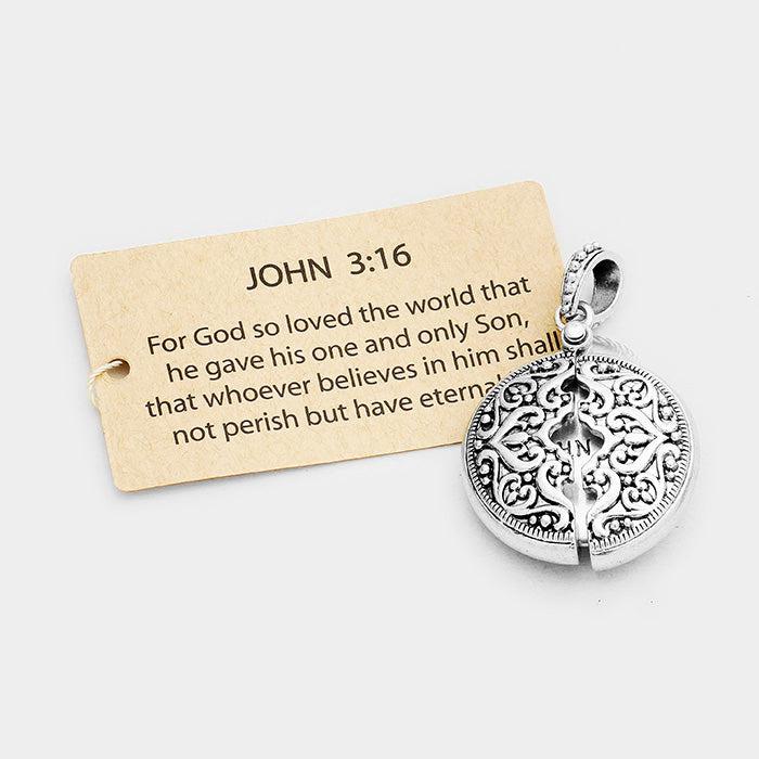 "John 3:16" Filigree Round Locket Pendant