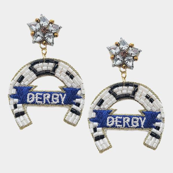 Kentucky Derby Horseshoe Seed Bead Earrings