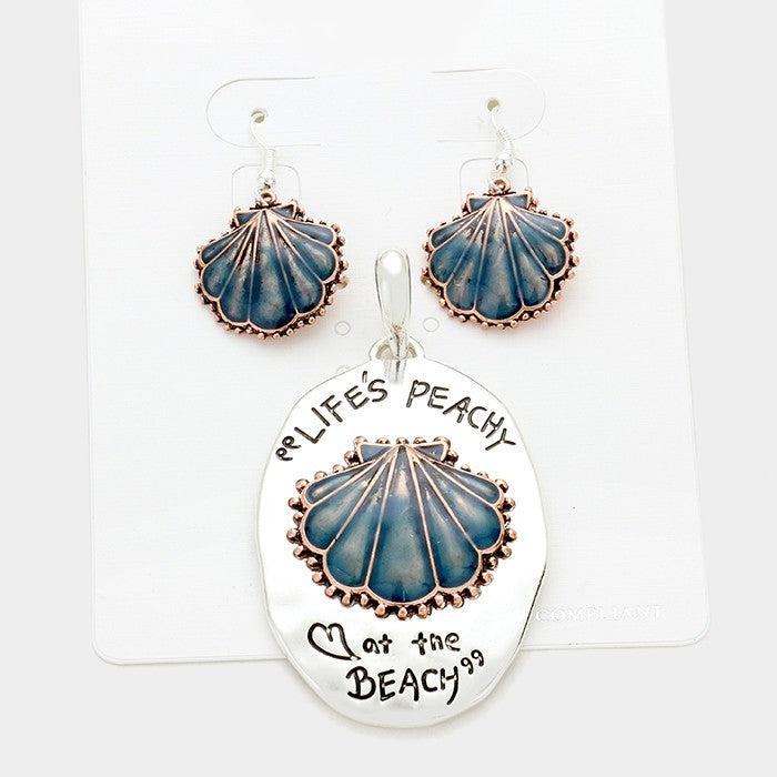 "LIFE'S PEACHY at the BEACH" Shell Pendant Set by icon Collection